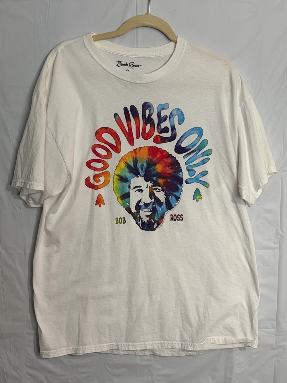 Bob Ross "Good Vibes Only" White Graphic Short-Sleeve Tee